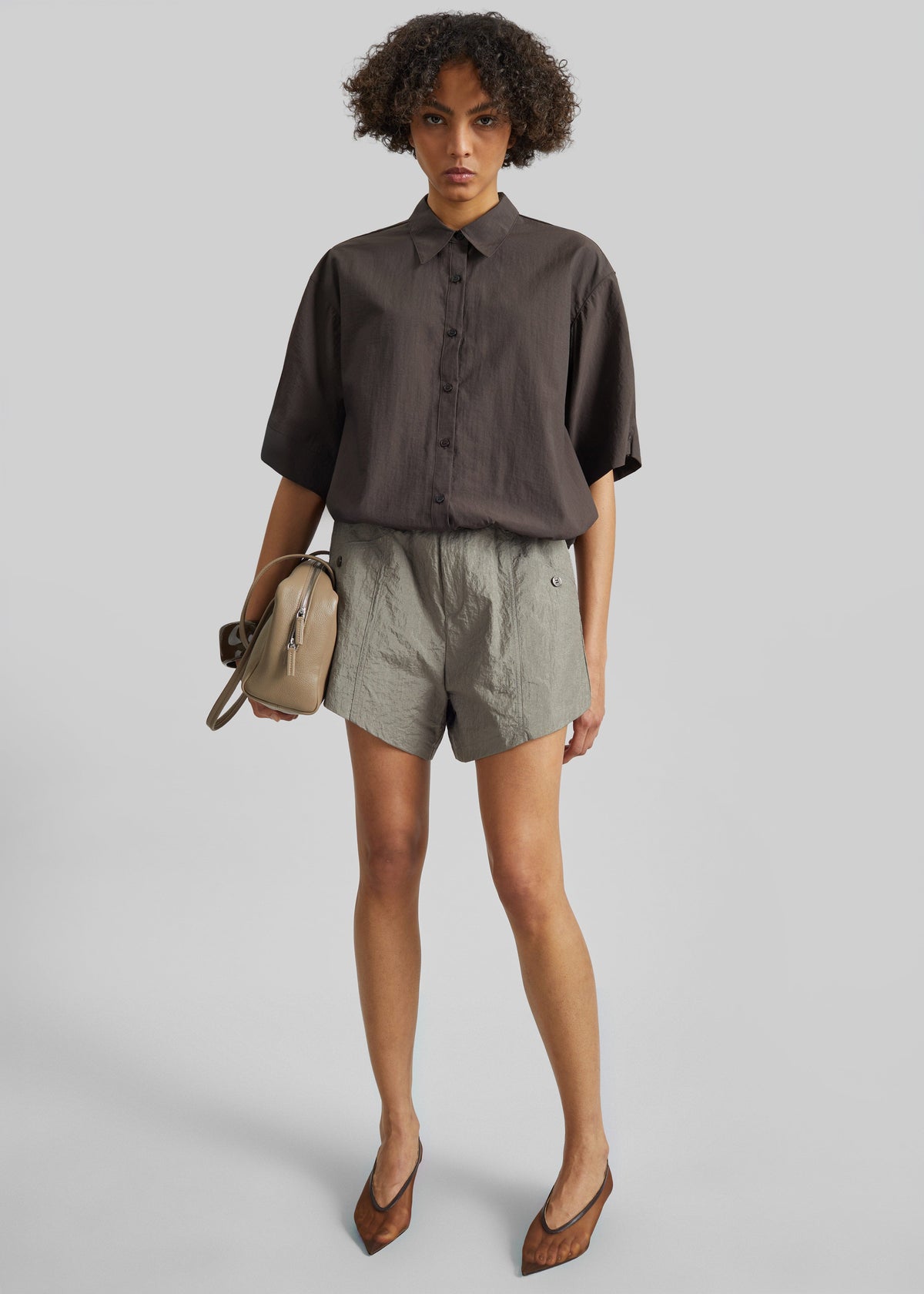 Zamora Textured Mini Shorts - Mocha β view 3 of 8