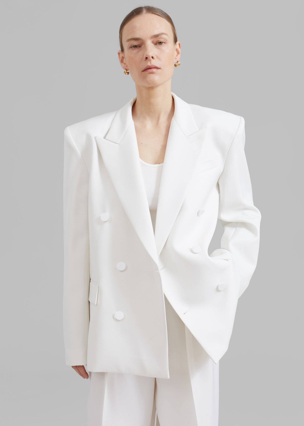 Zia Covered Buttons Blazer - White β view 1 of 12