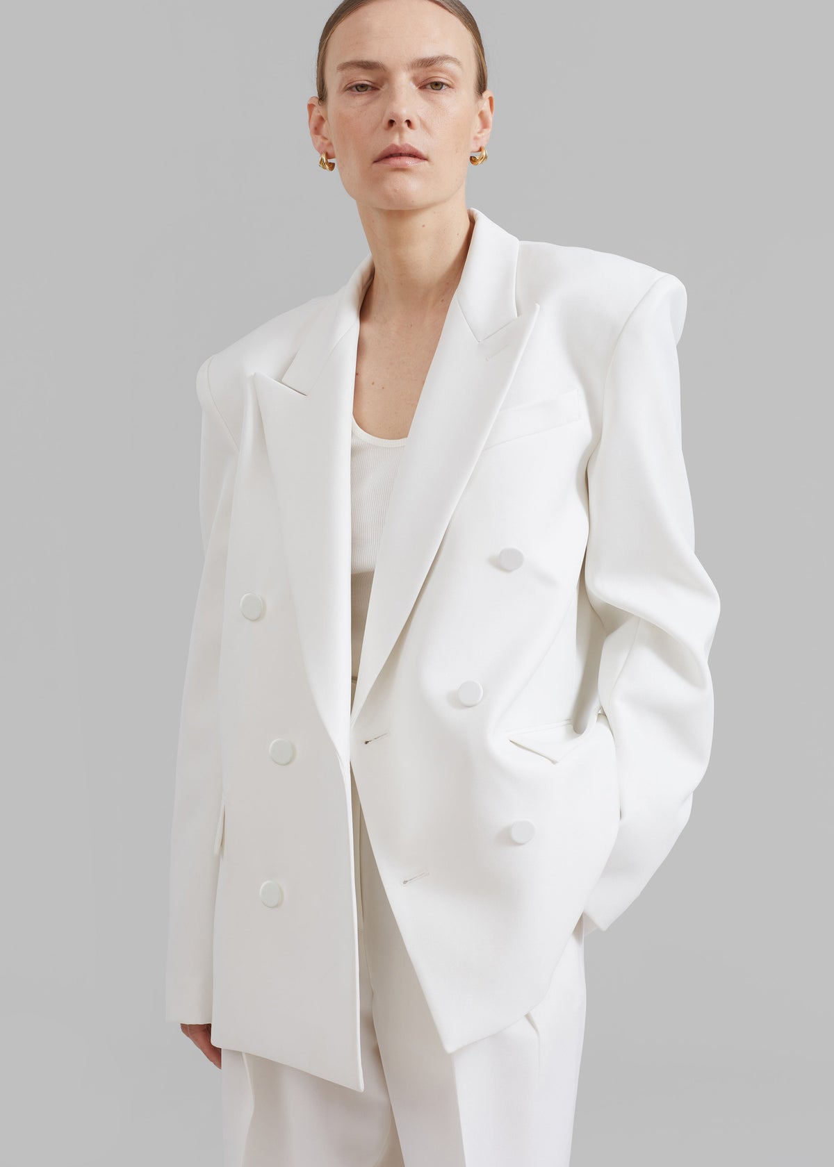 Zia Covered Buttons Blazer - White β view 4 of 12