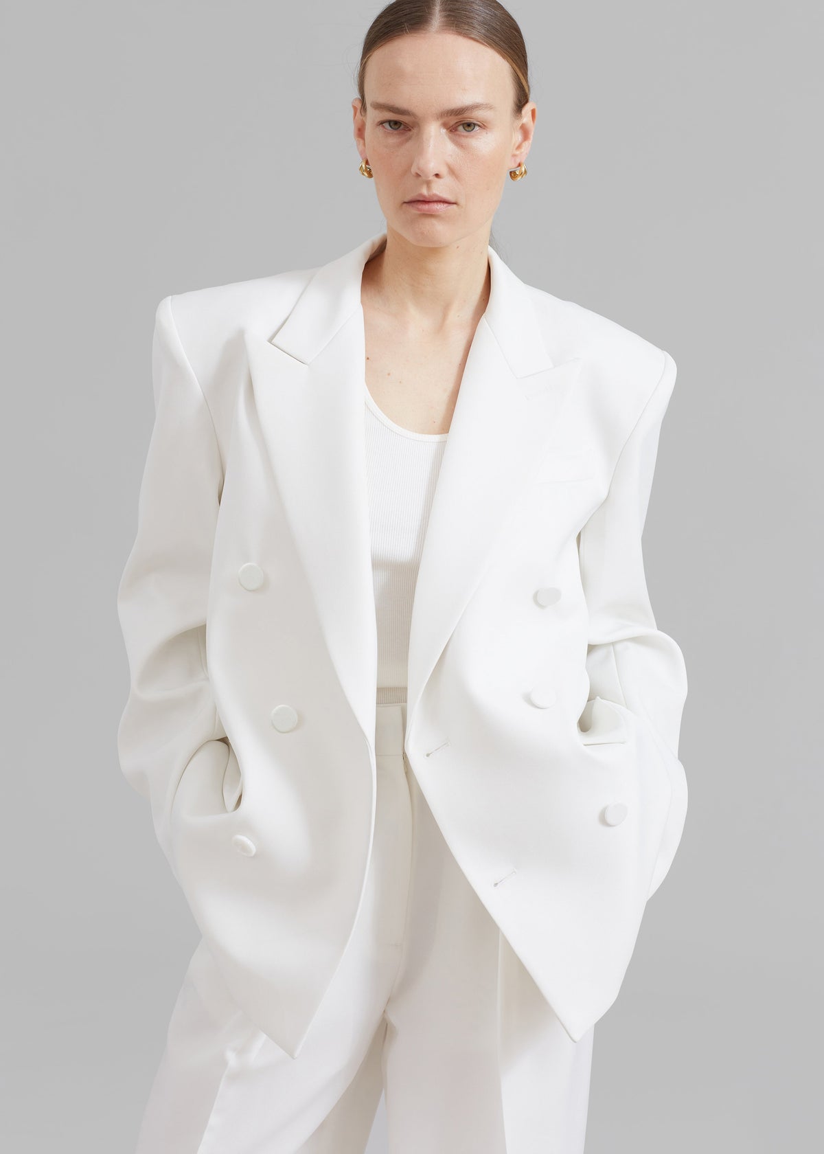 Zia Covered Buttons Blazer - White β view 5 of 12