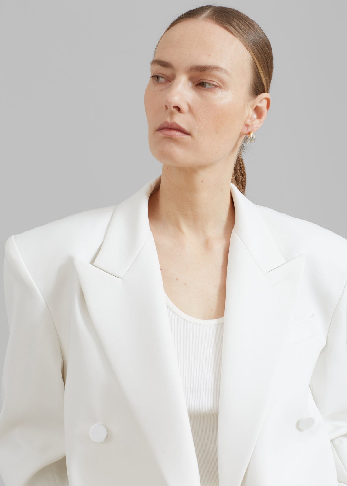Zia Covered Buttons Blazer - White β view 6 of 12