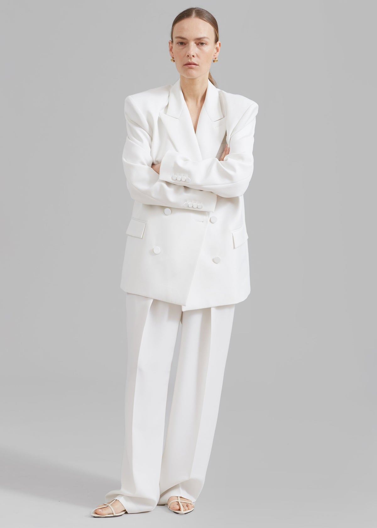 Zia Covered Buttons Blazer - White β view 10 of 12