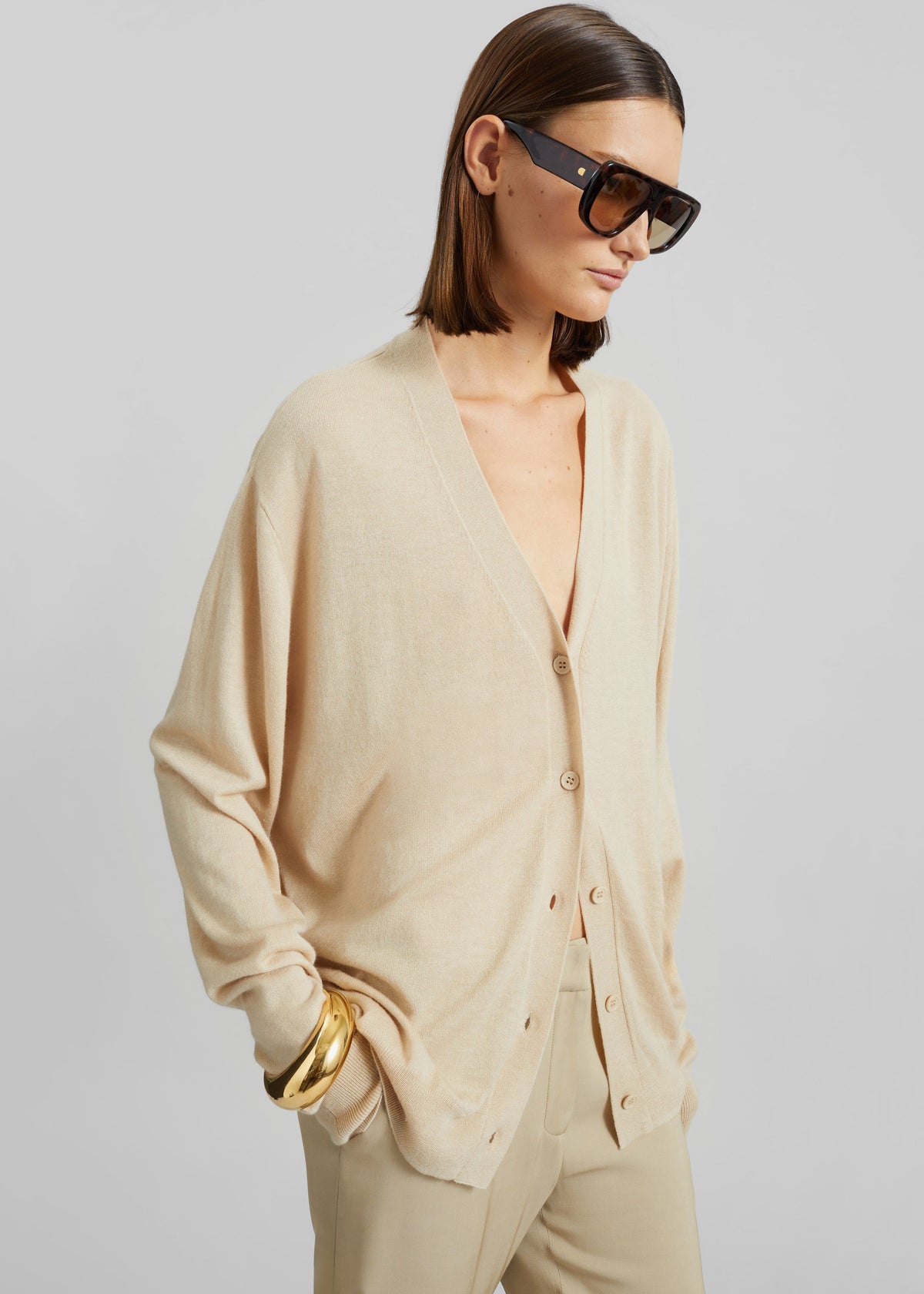 Zina V-Neck Cardigan - Beige β view 6 of 10