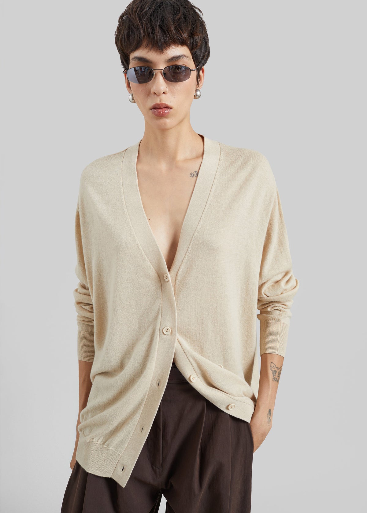 Zina V-Neck Cardigan - Beige β view 1 of 10