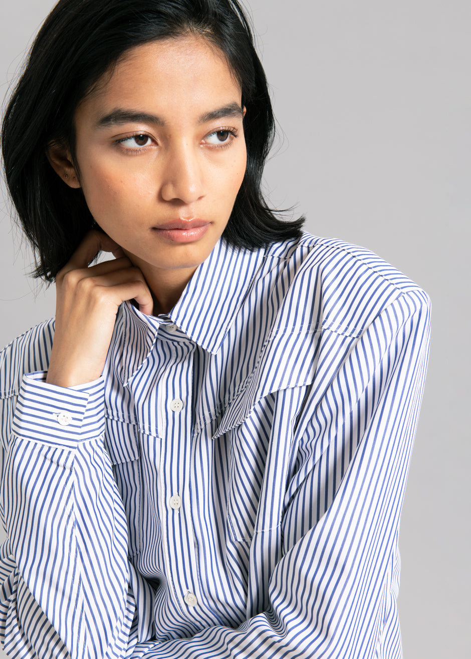 Jeanne Padded Shirt - Navy Stripe Shirt Black Fuchsia β view 2 of 9