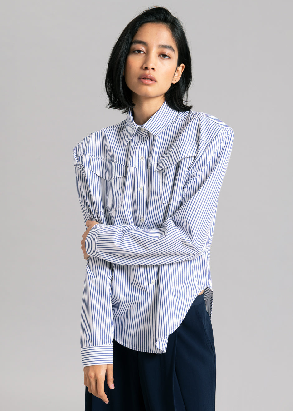 Jeanne Padded Shirt - Navy Stripe Shirt Black Fuchsia β view 1 of 9