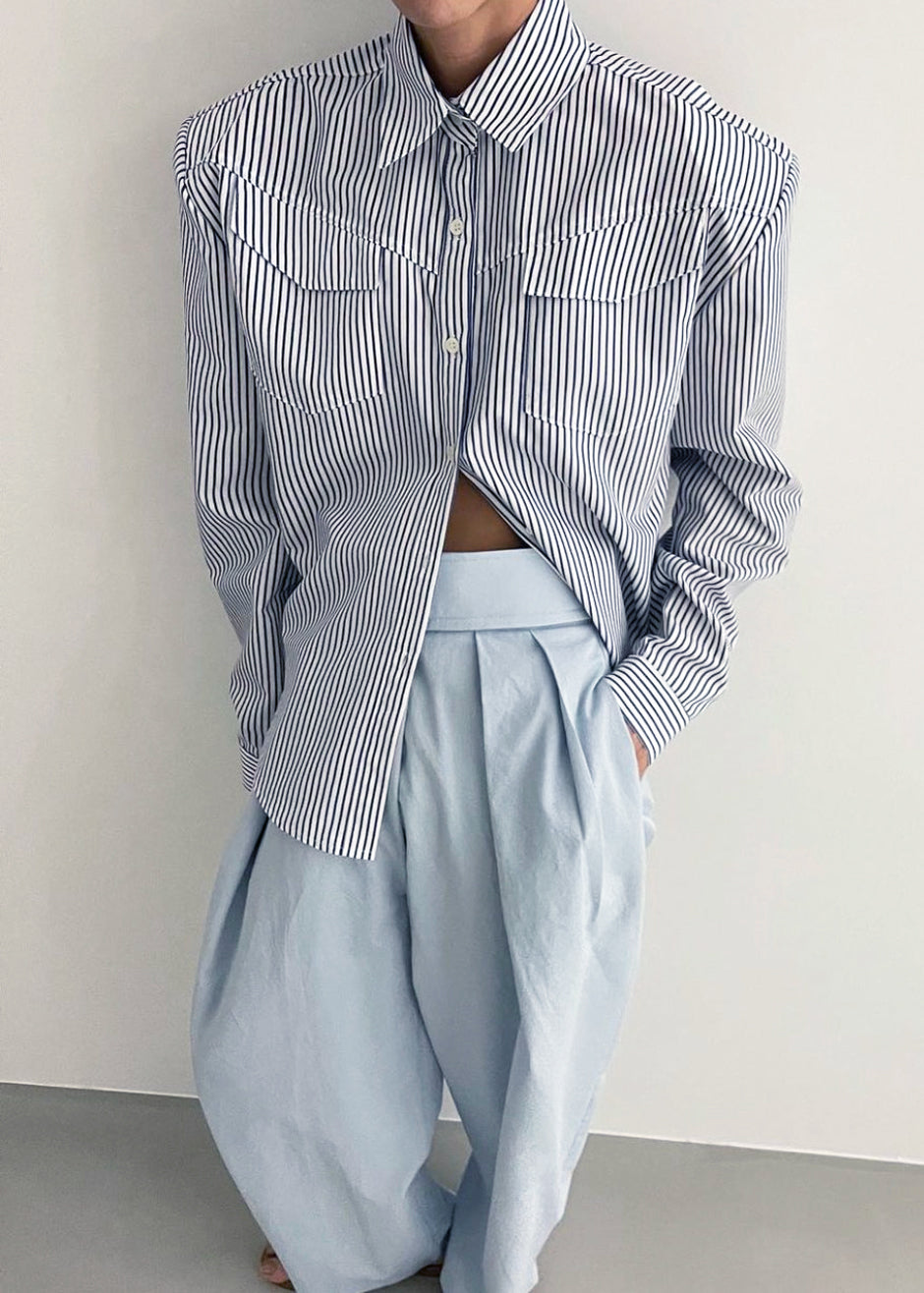 Jeanne Padded Shirt - Navy Stripe Shirt Black Fuchsia β view 9 of 9