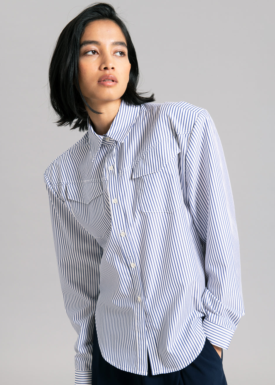Jeanne Padded Shirt - Navy Stripe Shirt Black Fuchsia β view 4 of 9
