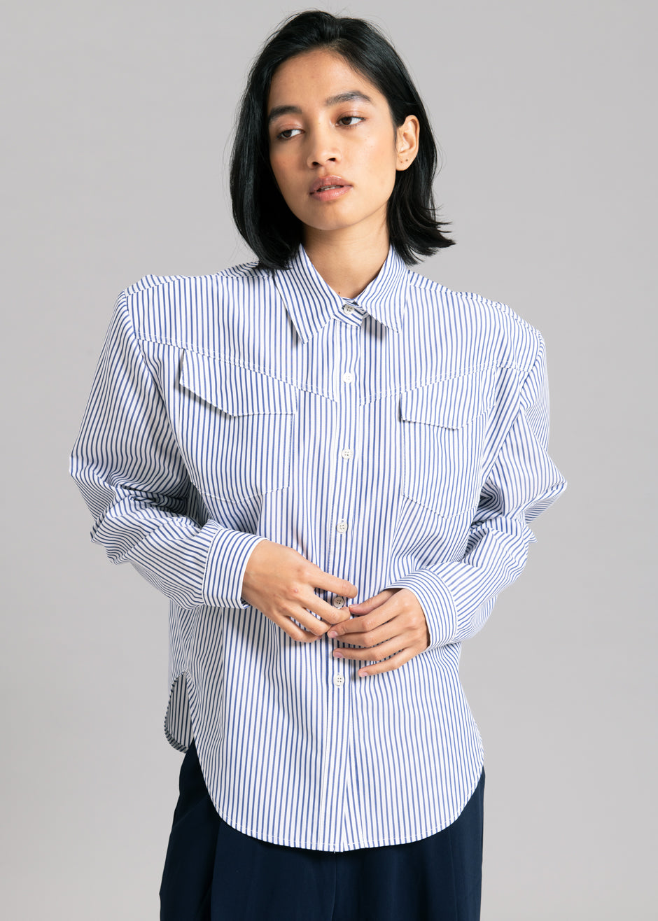 Jeanne Padded Shirt - Navy Stripe Shirt Black Fuchsia β view 5 of 9