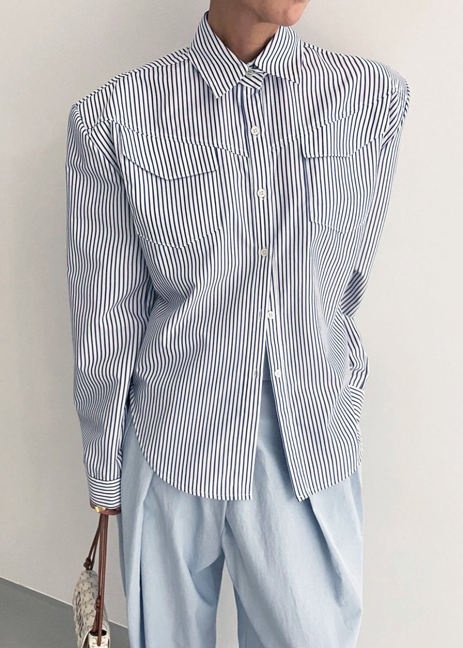 Jeanne Padded Shirt - Navy Stripe Shirt Black Fuchsia β view 8 of 9