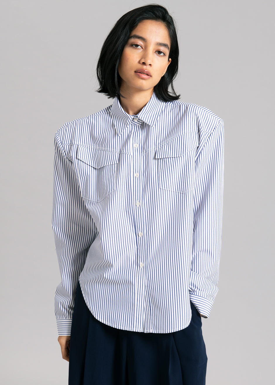 Jeanne Padded Shirt - Navy Stripe Shirt Black Fuchsia β view 6 of 9