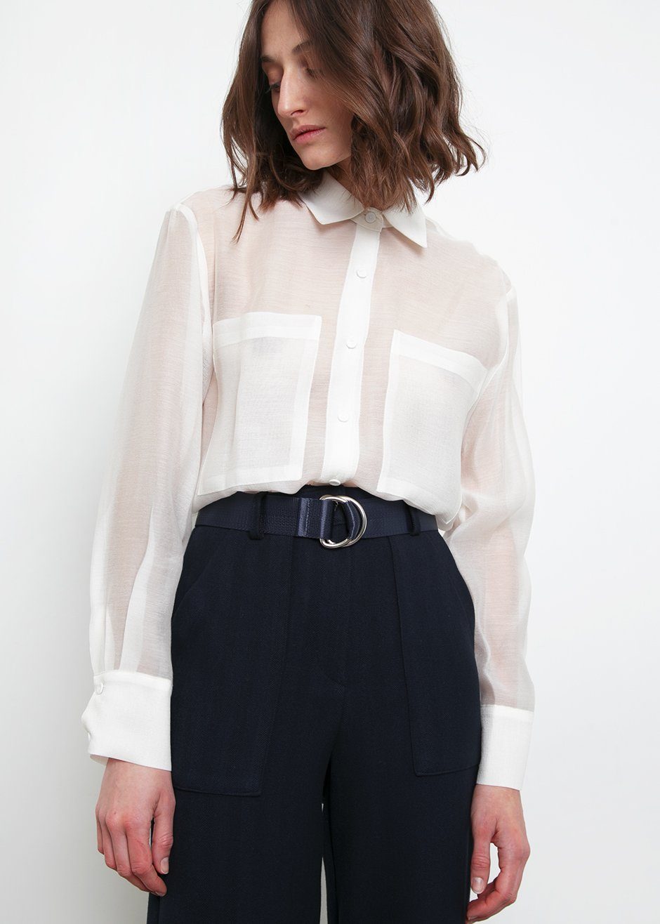 Off White Sheer Button Blouse Shirt Bar β view 5 of 9