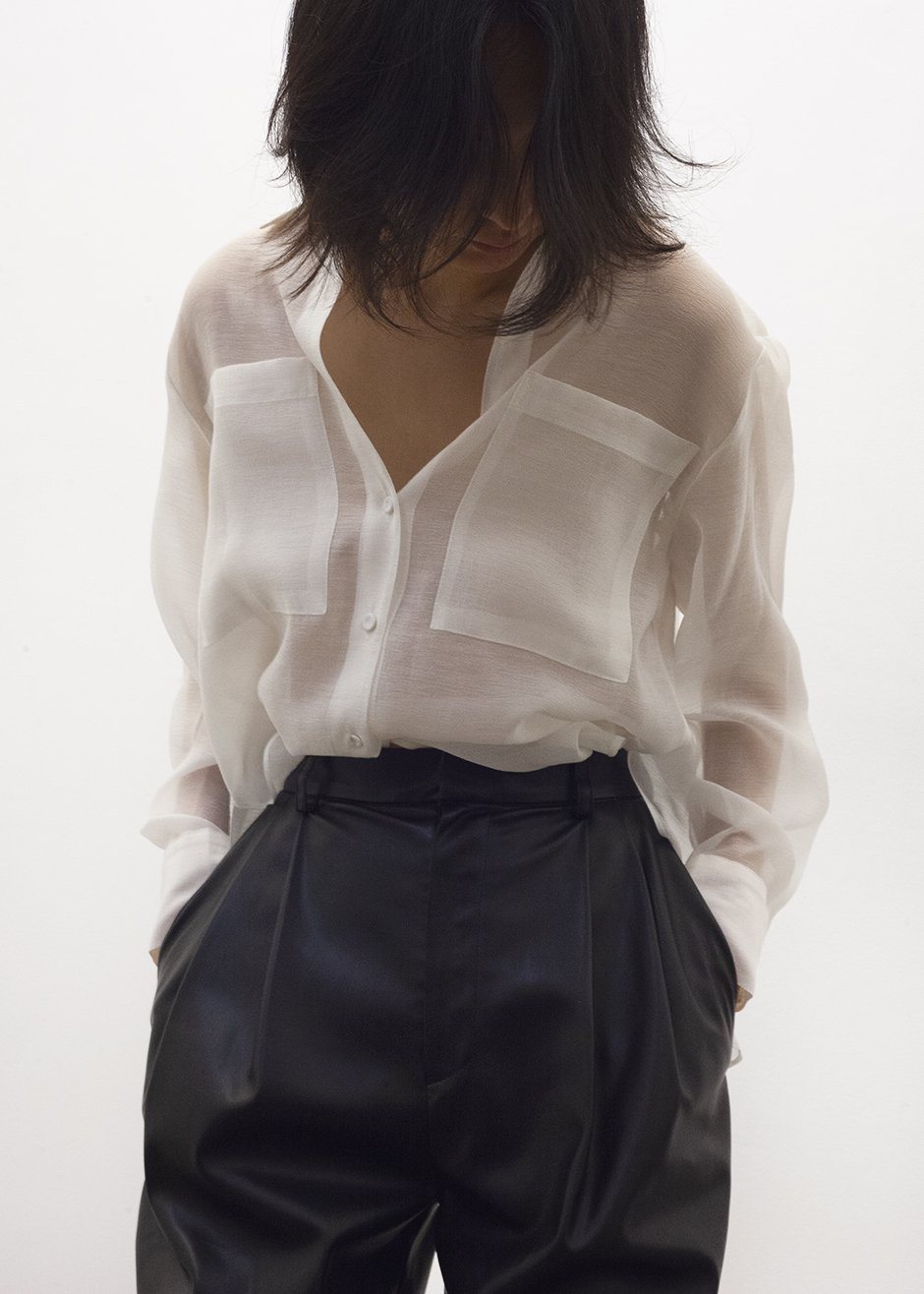 Off White Sheer Button Blouse Shirt Bar β view 2 of 9