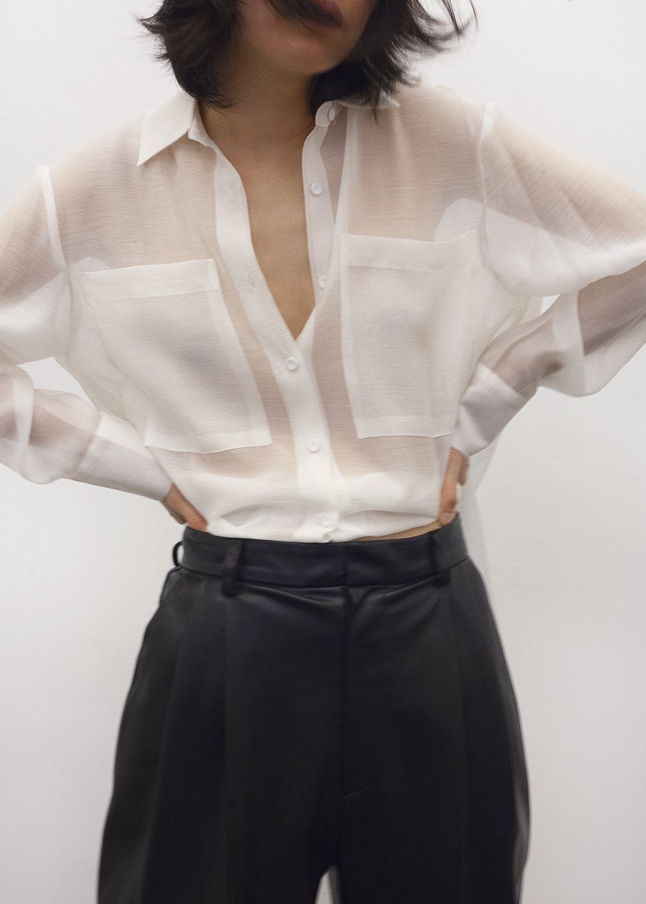 Off White Sheer Button Blouse Shirt Bar β view 8 of 9