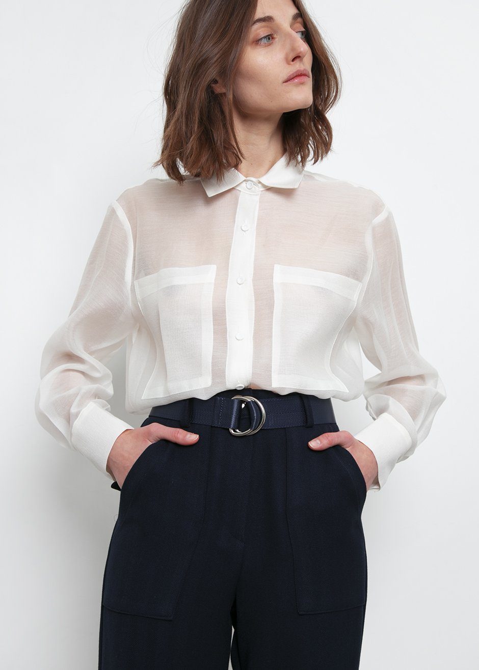 Off White Sheer Button Blouse Shirt Bar β view 3 of 9