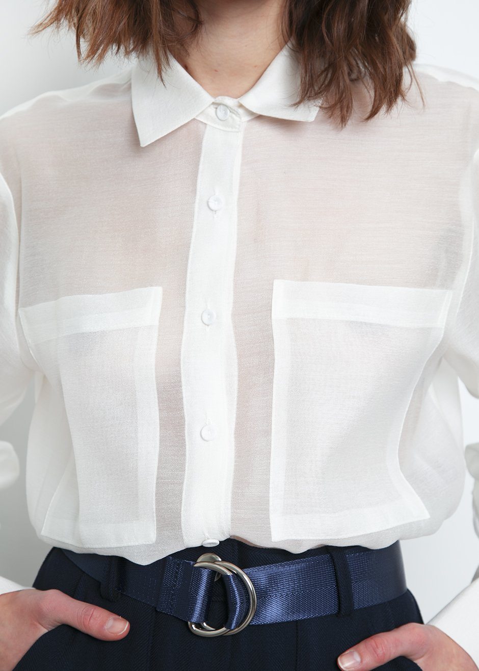 Off White Sheer Button Blouse Shirt Bar β view 6 of 9