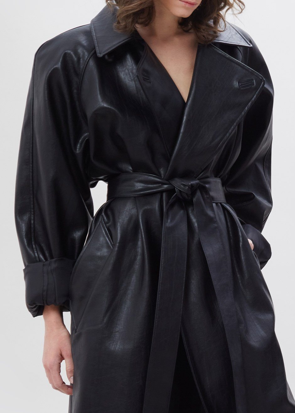 Oversized Box Shoulder Faux Leather Trench in Leather Coat Paper Moon β view 3 of 11