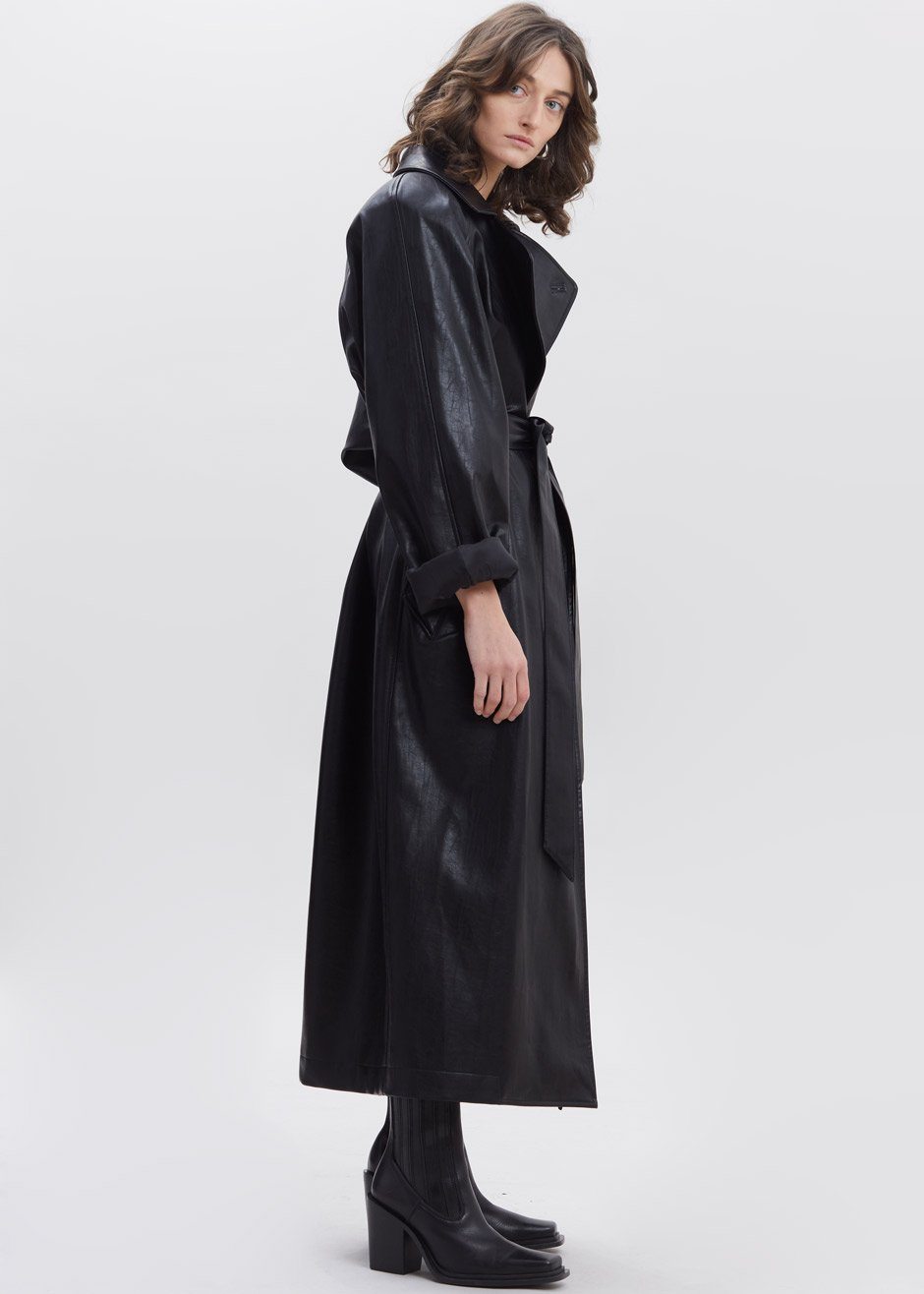 Oversized Box Shoulder Faux Leather Trench in Leather Coat Paper Moon β view 5 of 11