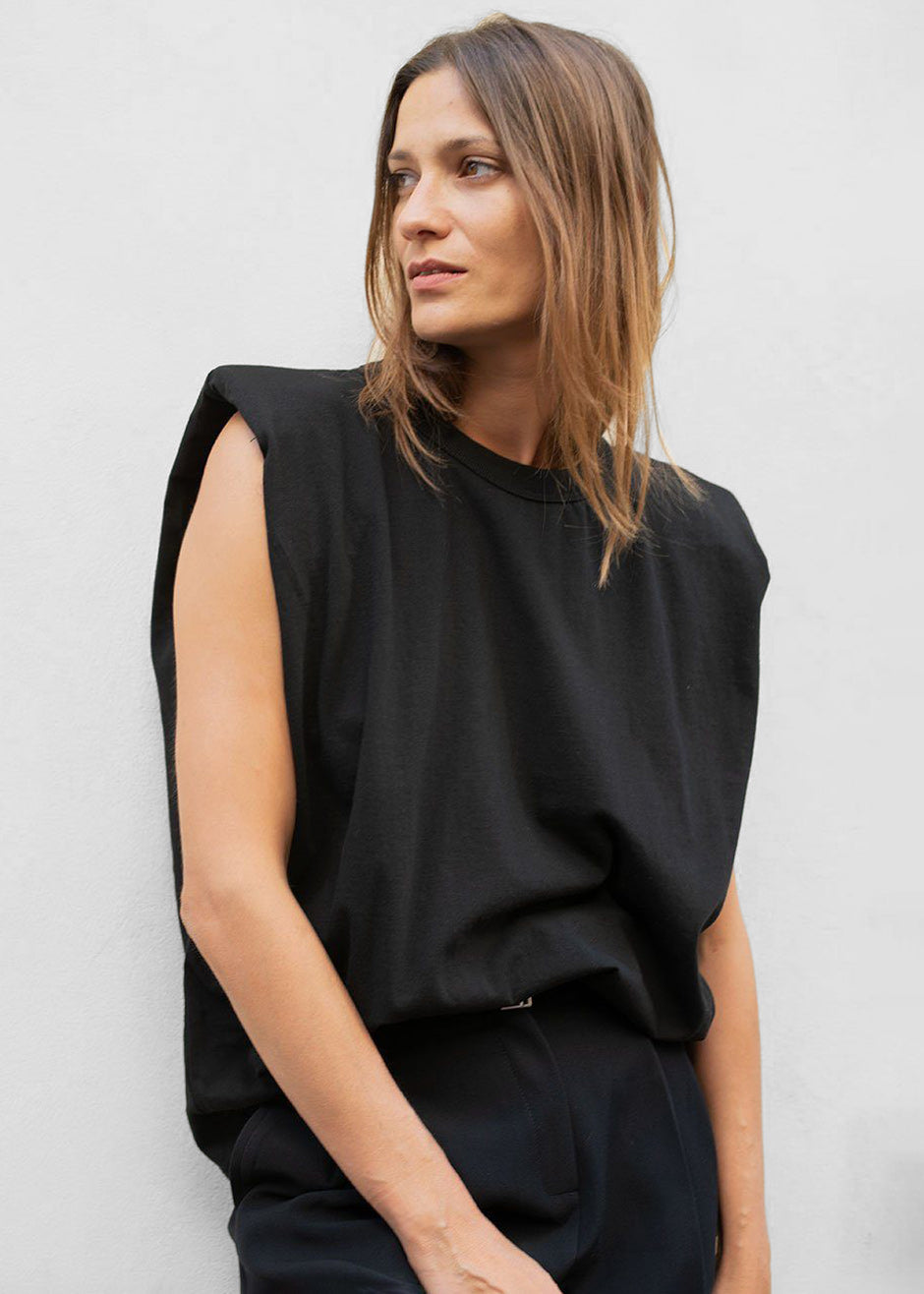 Eva Padded Shoulder Muscle T-Shirt - Black β view 9 of 11