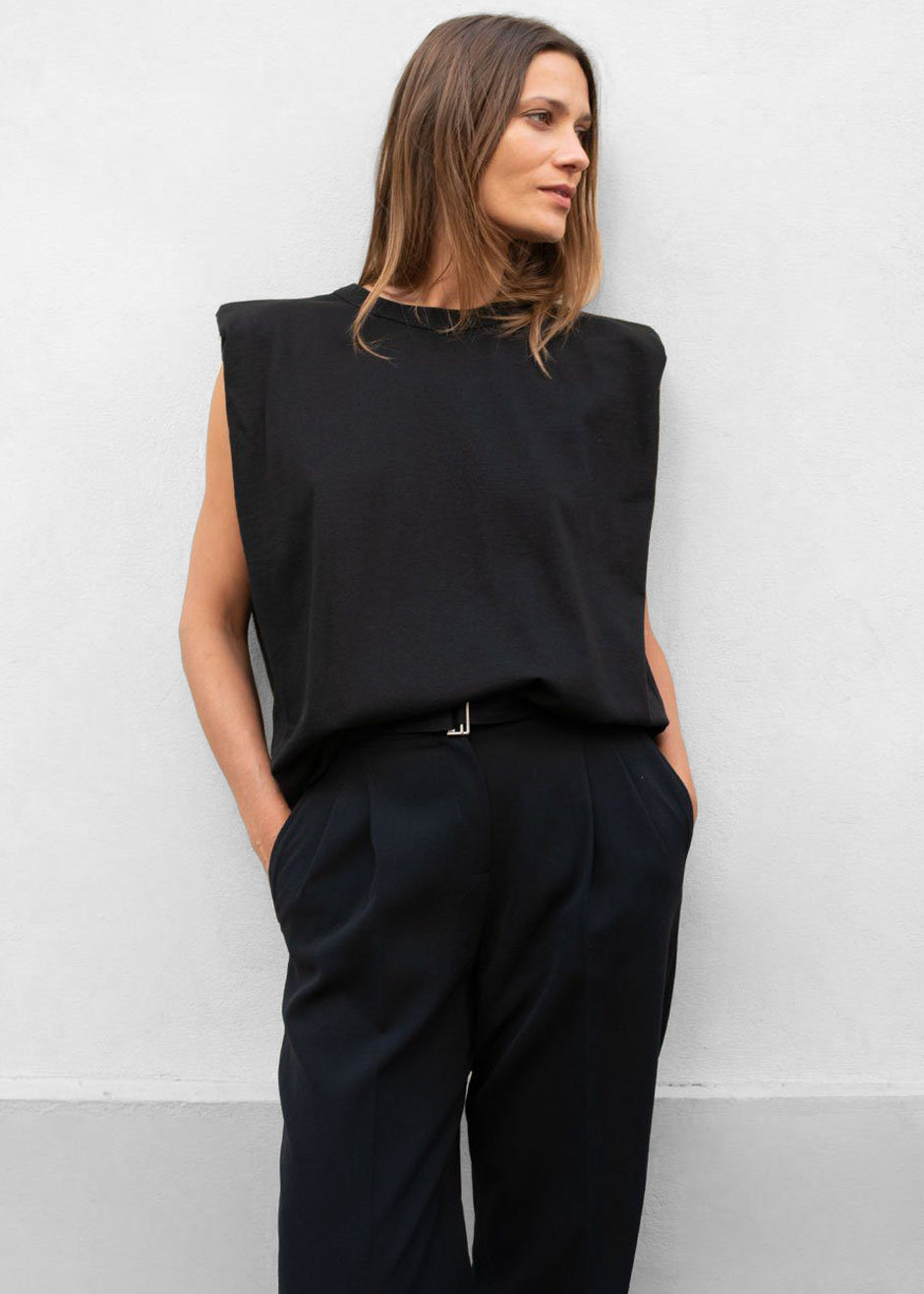 Eva Padded Shoulder Muscle T-Shirt - Black β view 8 of 11