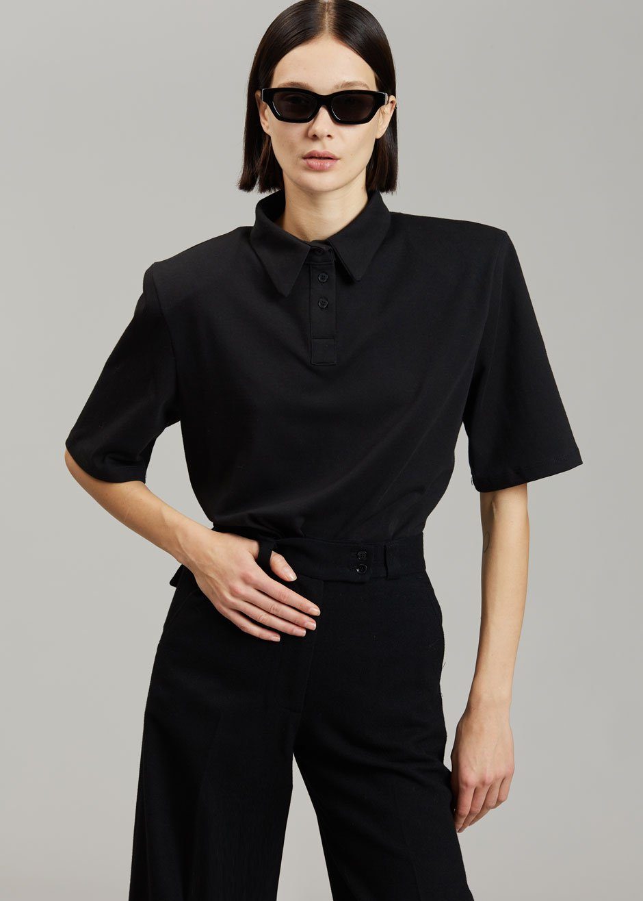 Rane Padded Shoulder Polo - Black top Paper Moon β view 6 of 9