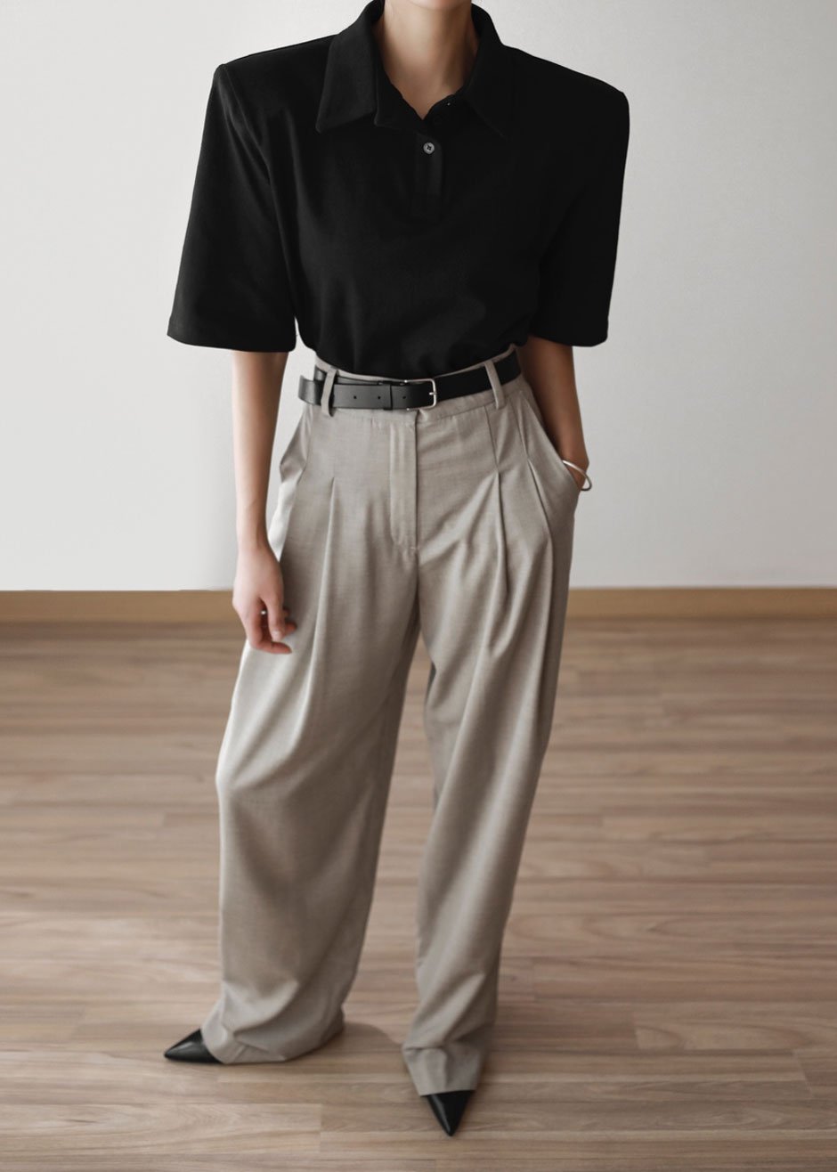 Rane Padded Shoulder Polo - Black top Paper Moon β view 7 of 9