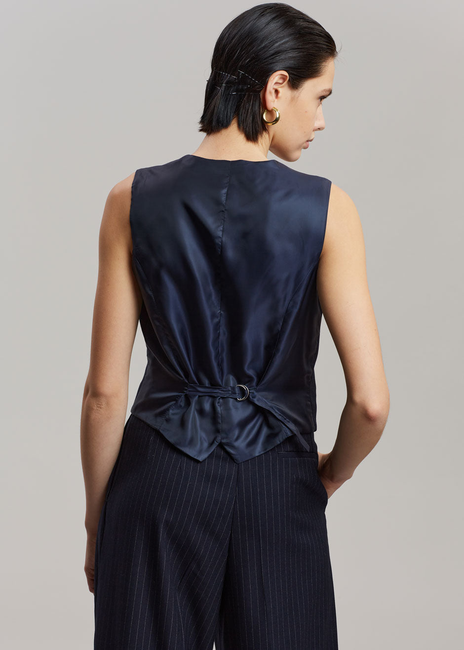 Tansy Tailored Vest - Navy Pinstripe Vest Nickishop β view 11 of 12