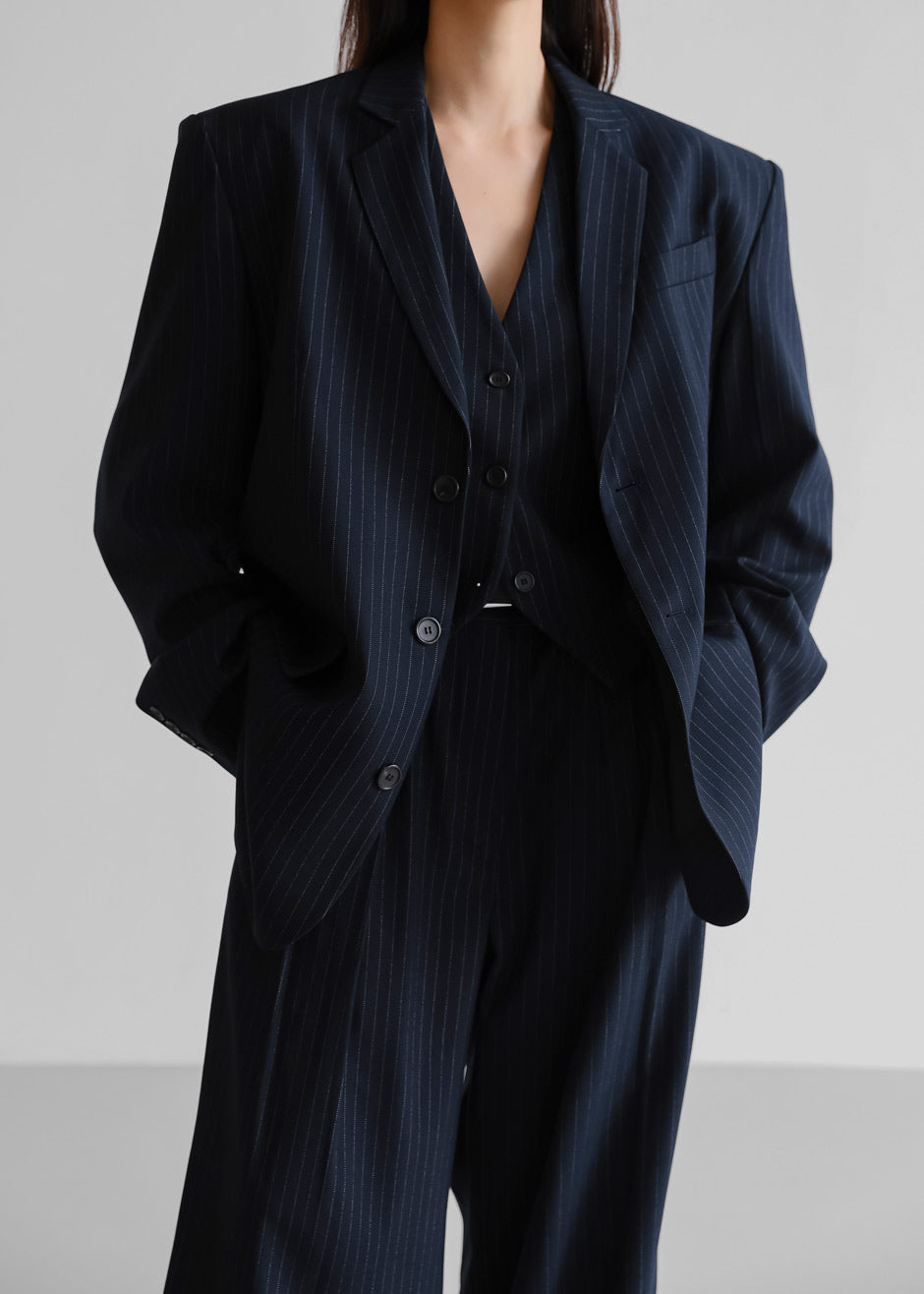 Tansy Tailored Vest - Navy Pinstripe Vest Nickishop β view 9 of 12