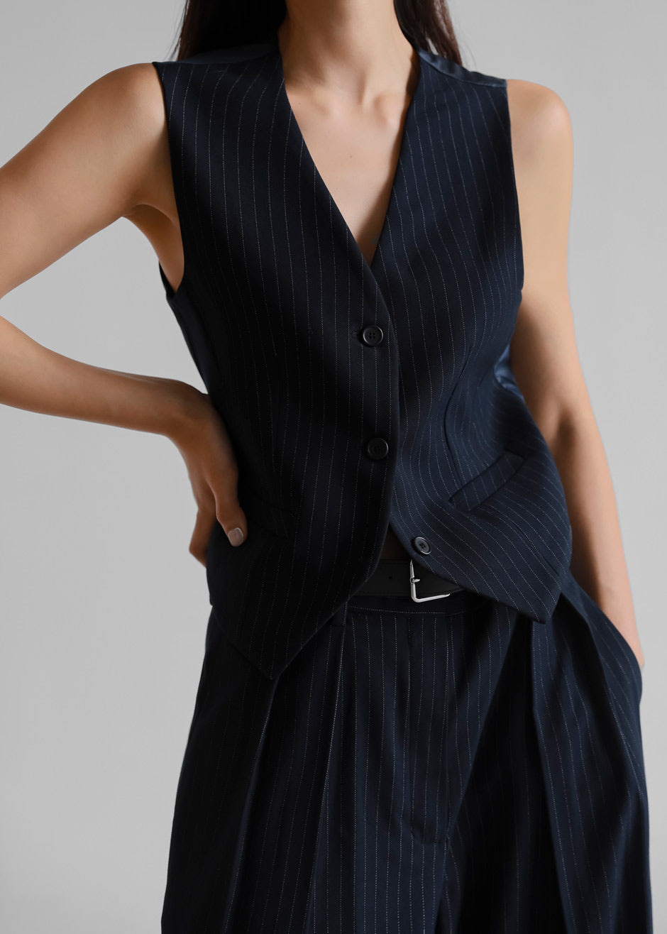 Tansy Tailored Vest - Navy Pinstripe Vest Nickishop β view 1 of 12