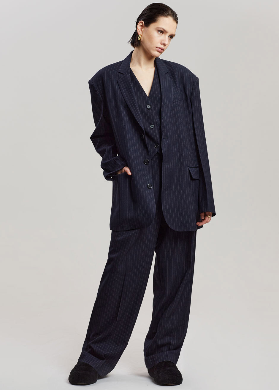 Tansy Tailored Vest - Navy Pinstripe Vest Nickishop β view 5 of 12