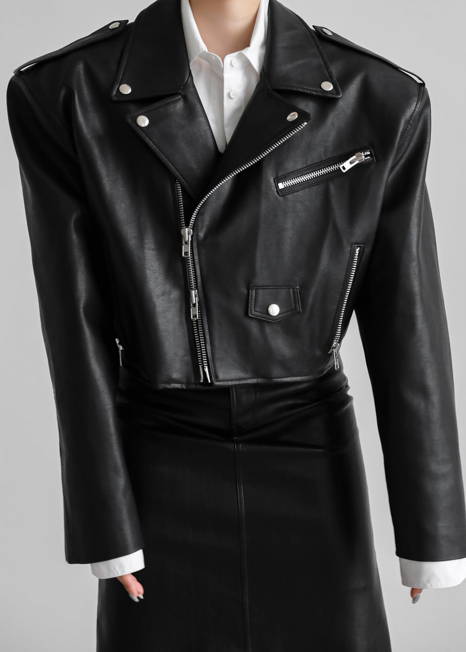 Tidus Cropped Biker Jacket - Black Jacket Nickishop β view 4 of 9