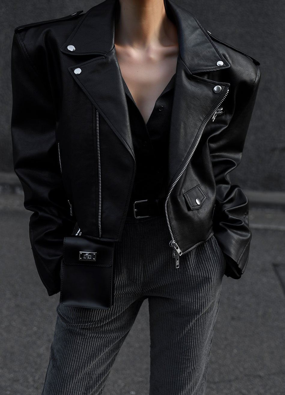 Tidus Cropped Biker Jacket - Black Jacket Nickishop β view 3 of 9
