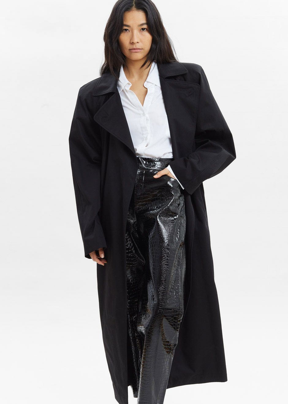 Woven Box Shoulder Trench in Black Coat Paper Moon β view 9 of 13