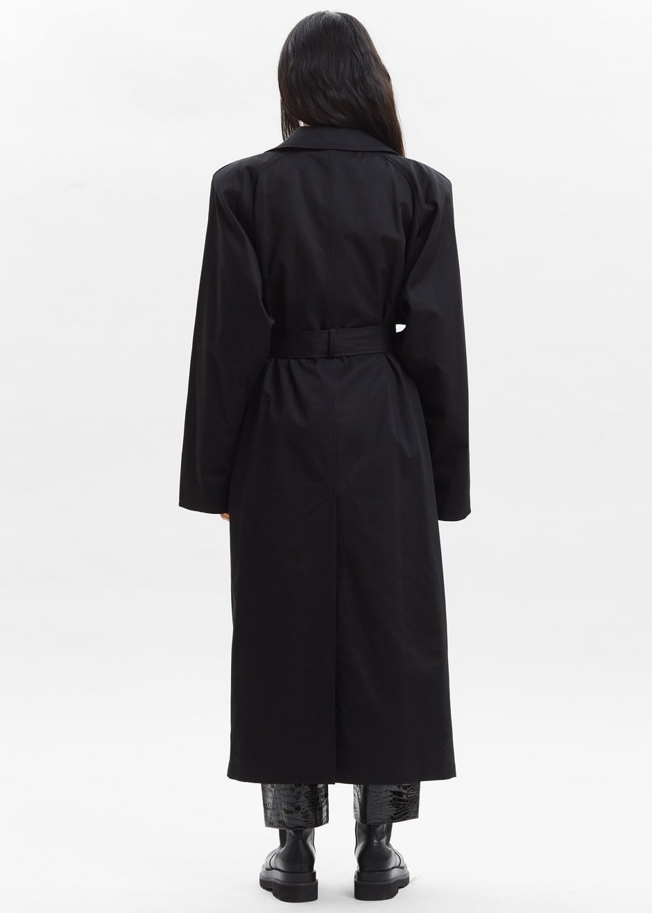Woven Box Shoulder Trench in Black Coat Paper Moon β view 12 of 13
