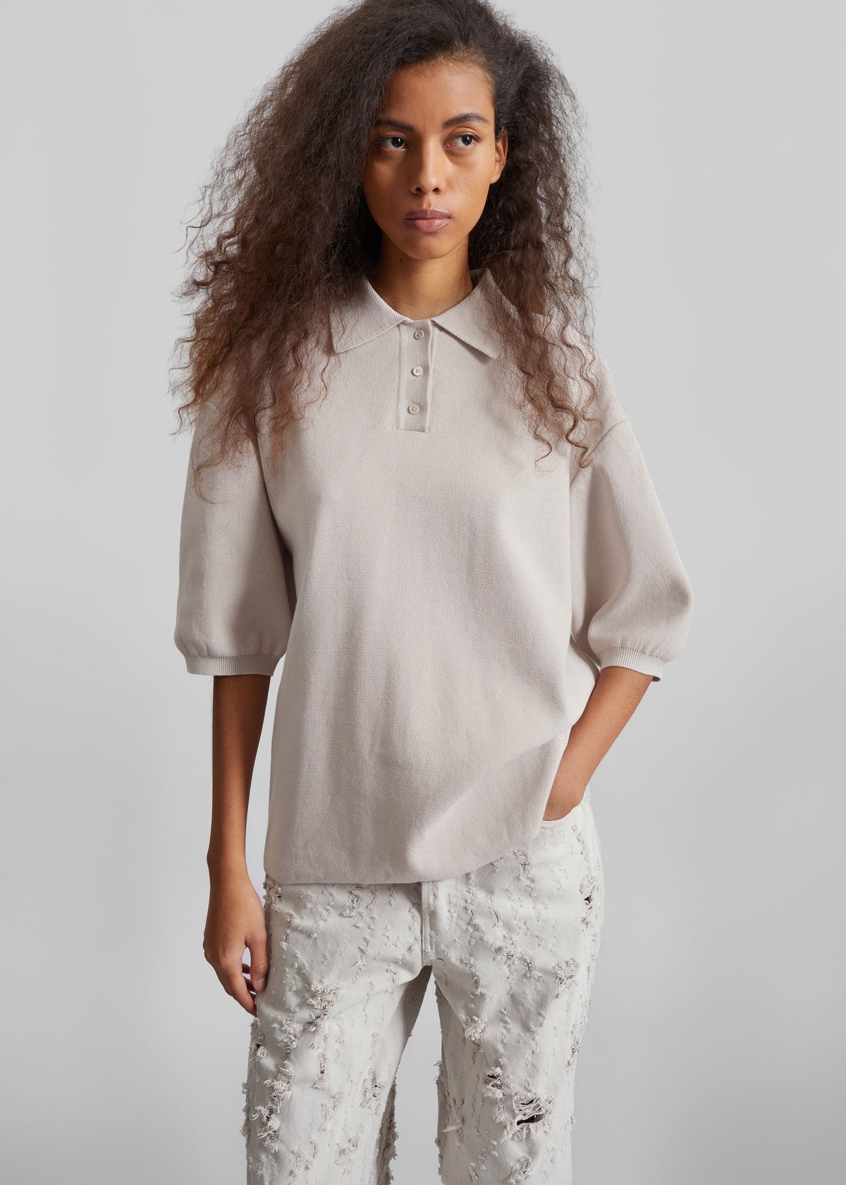 Nola Knit Polo Top - Slate Grey – view 1 of 1