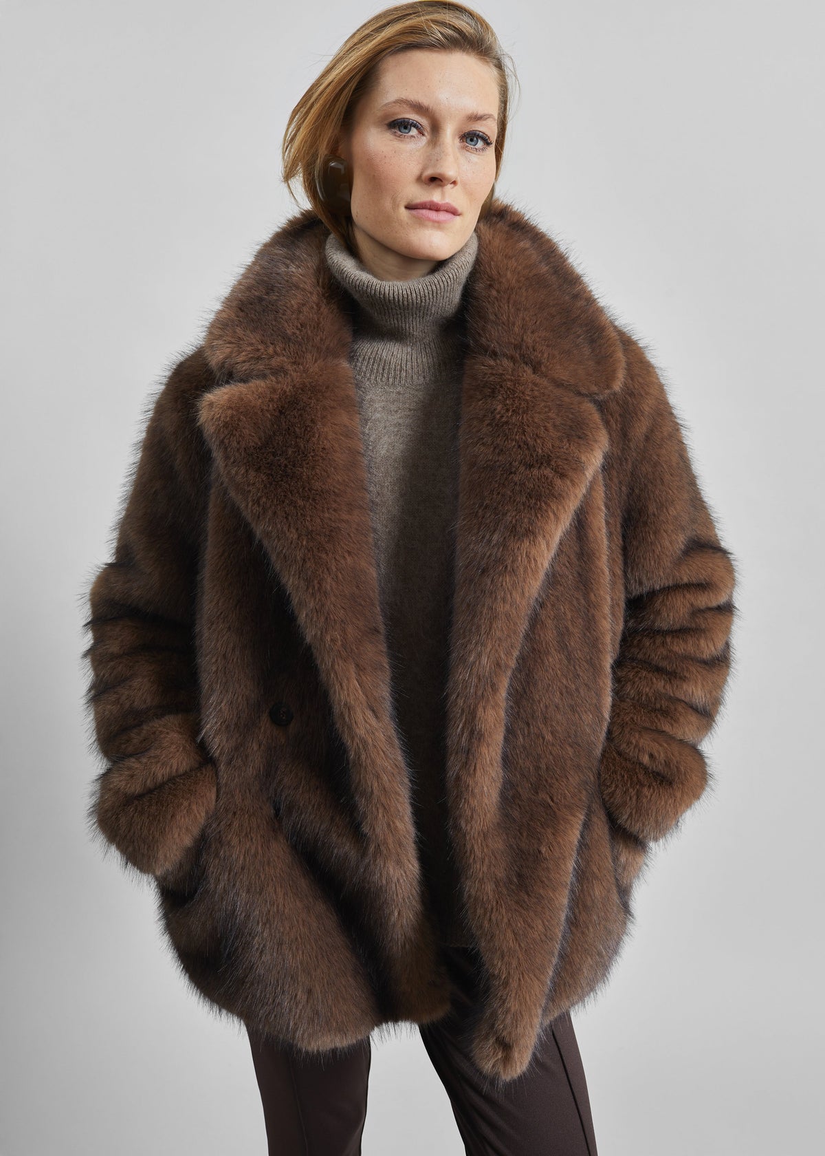 Adamello Faux Fur Short Coat - Brown – view 2 of 10