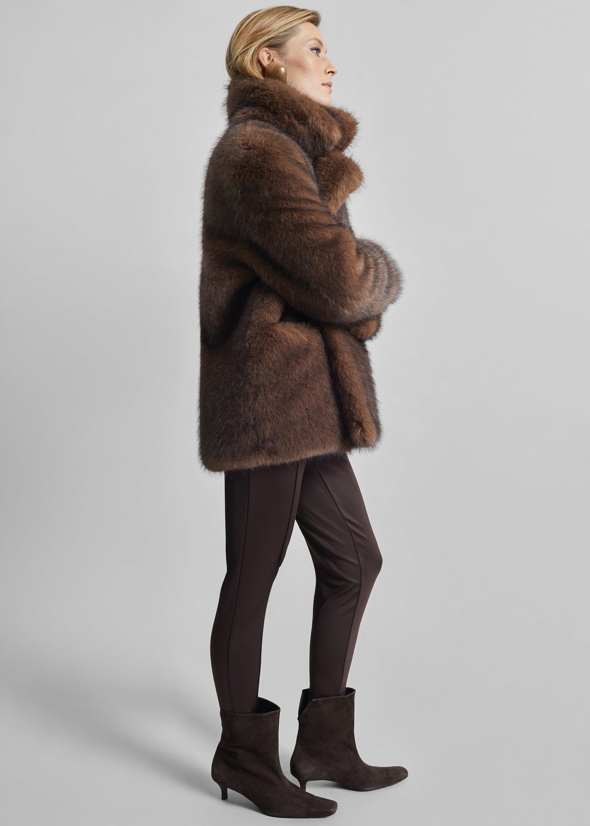 Adamello Faux Fur Short Coat - Brown – view 8 of 10