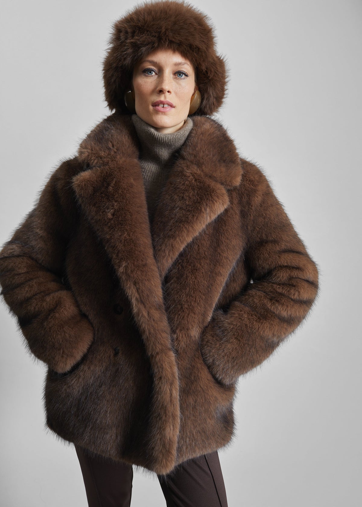 Adamello Faux Fur Short Coat - Brown – view 5 of 10