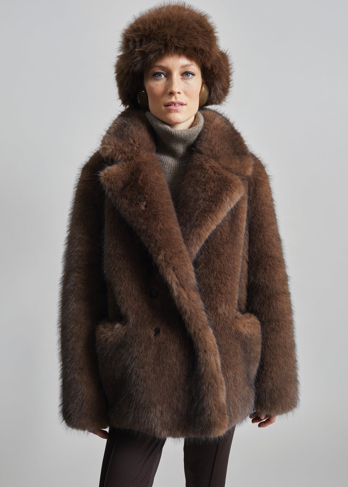 Adamello Faux Fur Short Coat - Brown – view 7 of 10