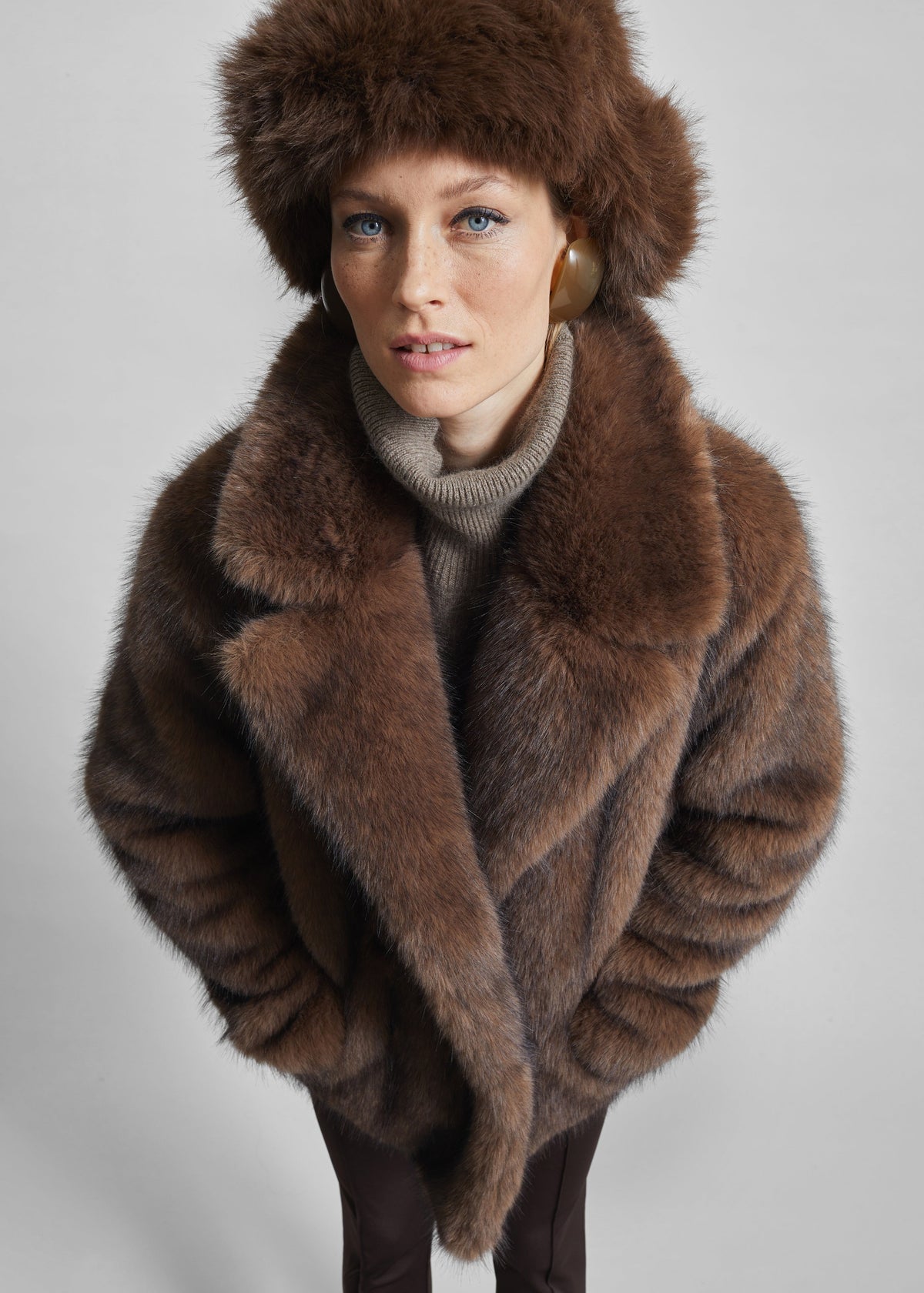 Adamello Faux Fur Short Coat - Brown – view 1 of 10