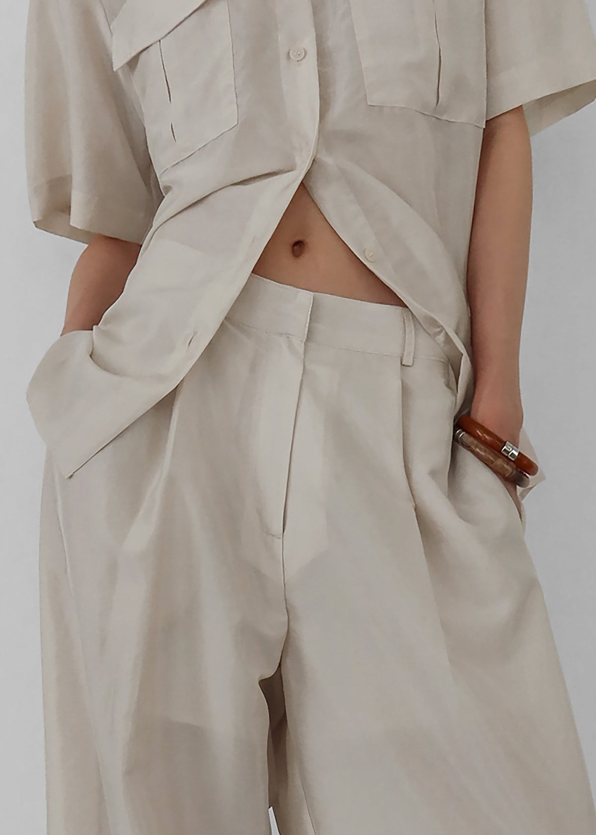 Aduna Satin Pleated Trousers - Light Beige – view 4 of 8