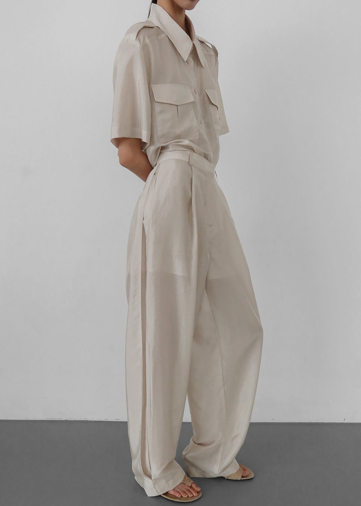 Aduna Satin Utility Shirt - Light Beige – view 6 of 9