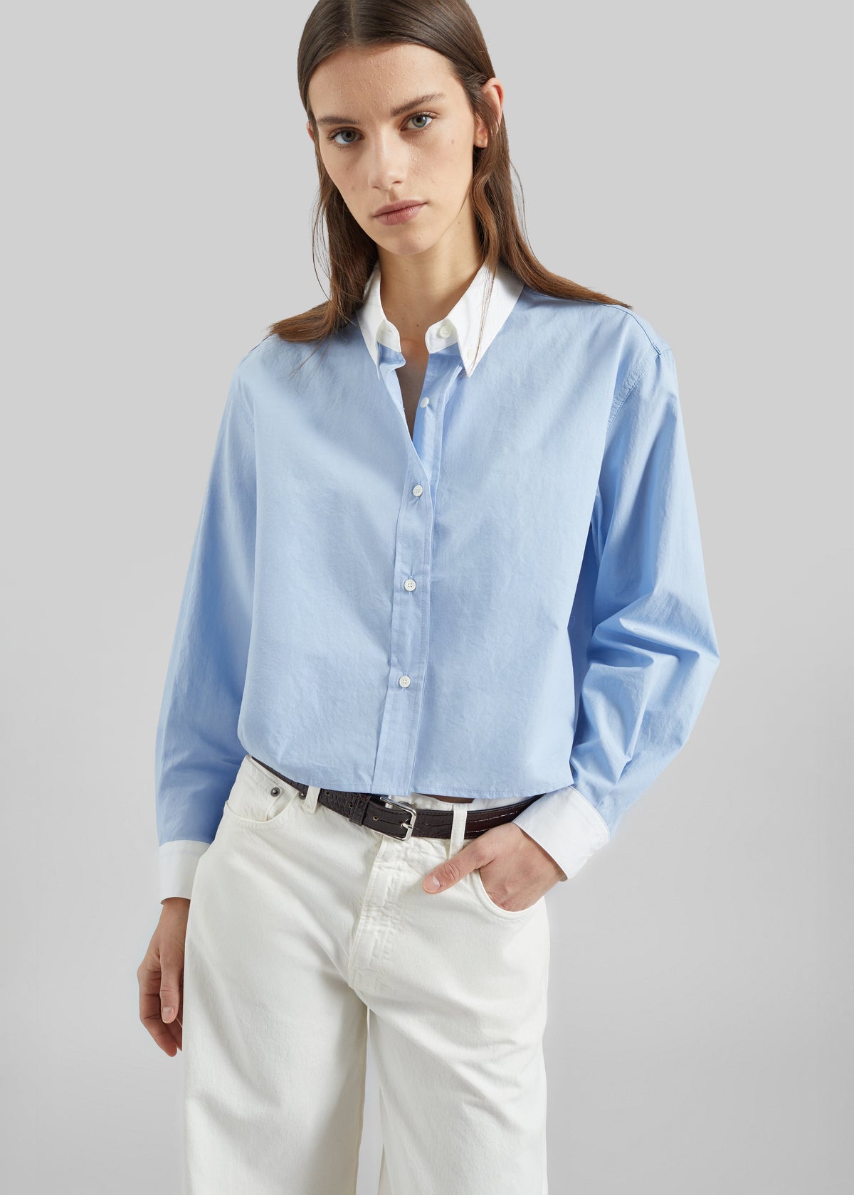 Aix Cropped Boxy Shirt - Sky Blue – view 1 of 9