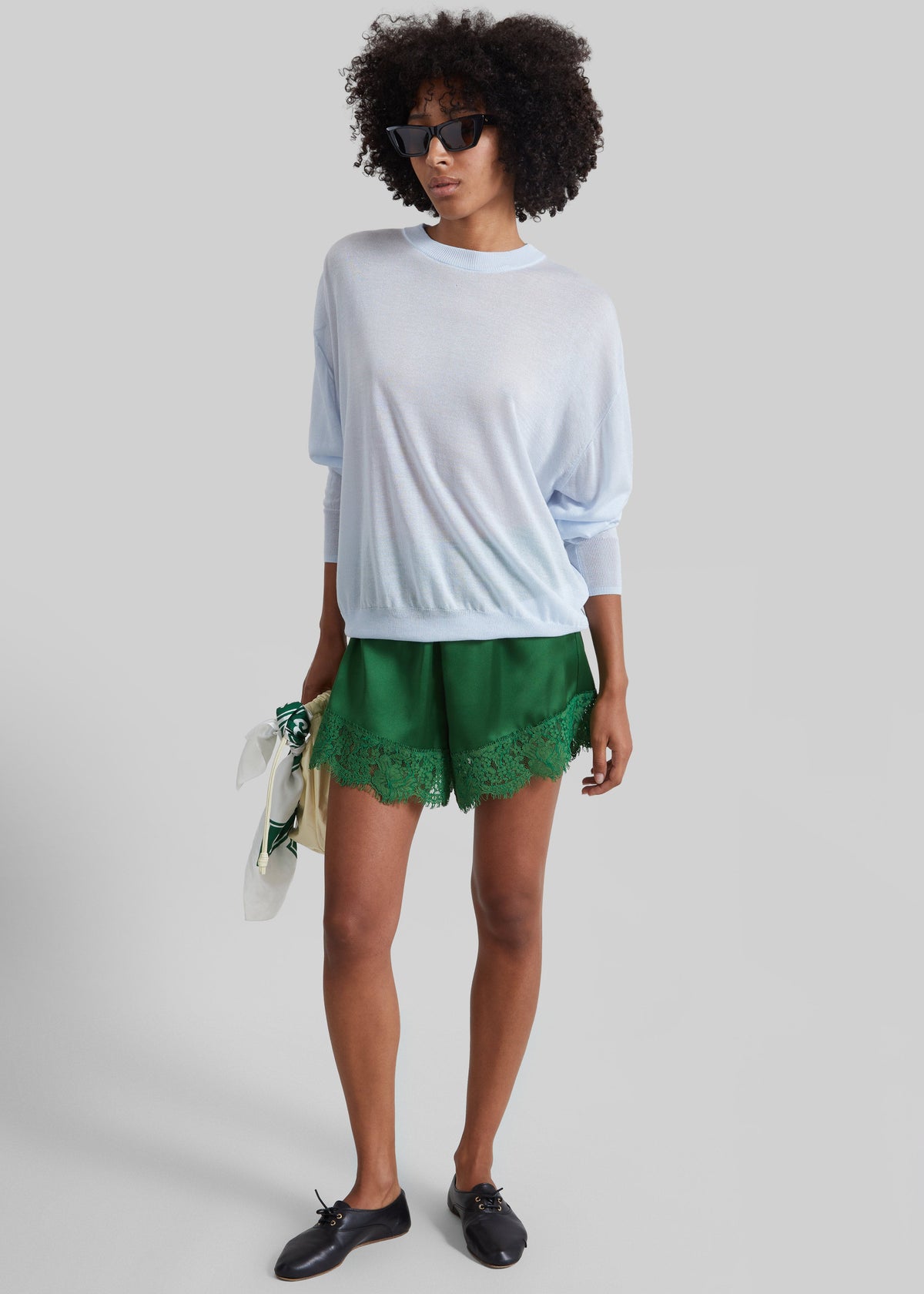 Albesa Satin Lace Trim Shorts - Kelly Green – view 6 of 10