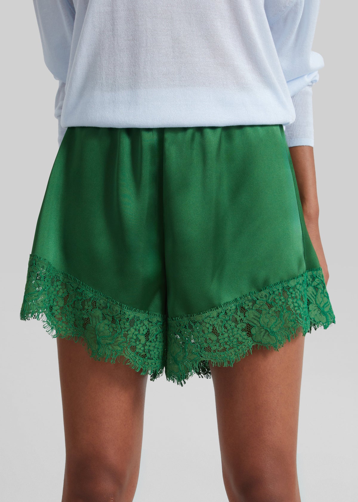 Albesa Satin Lace Trim Shorts - Kelly Green – view 8 of 10