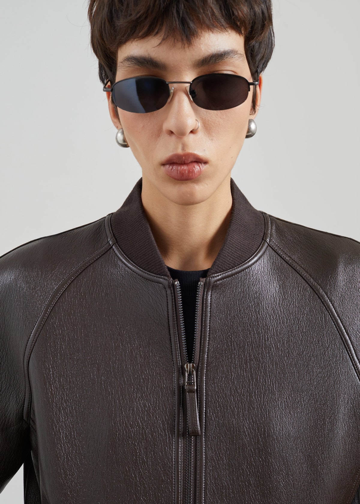 Alena Faux Leather Bomber Jacket - Dark Brown – view 3 of 8