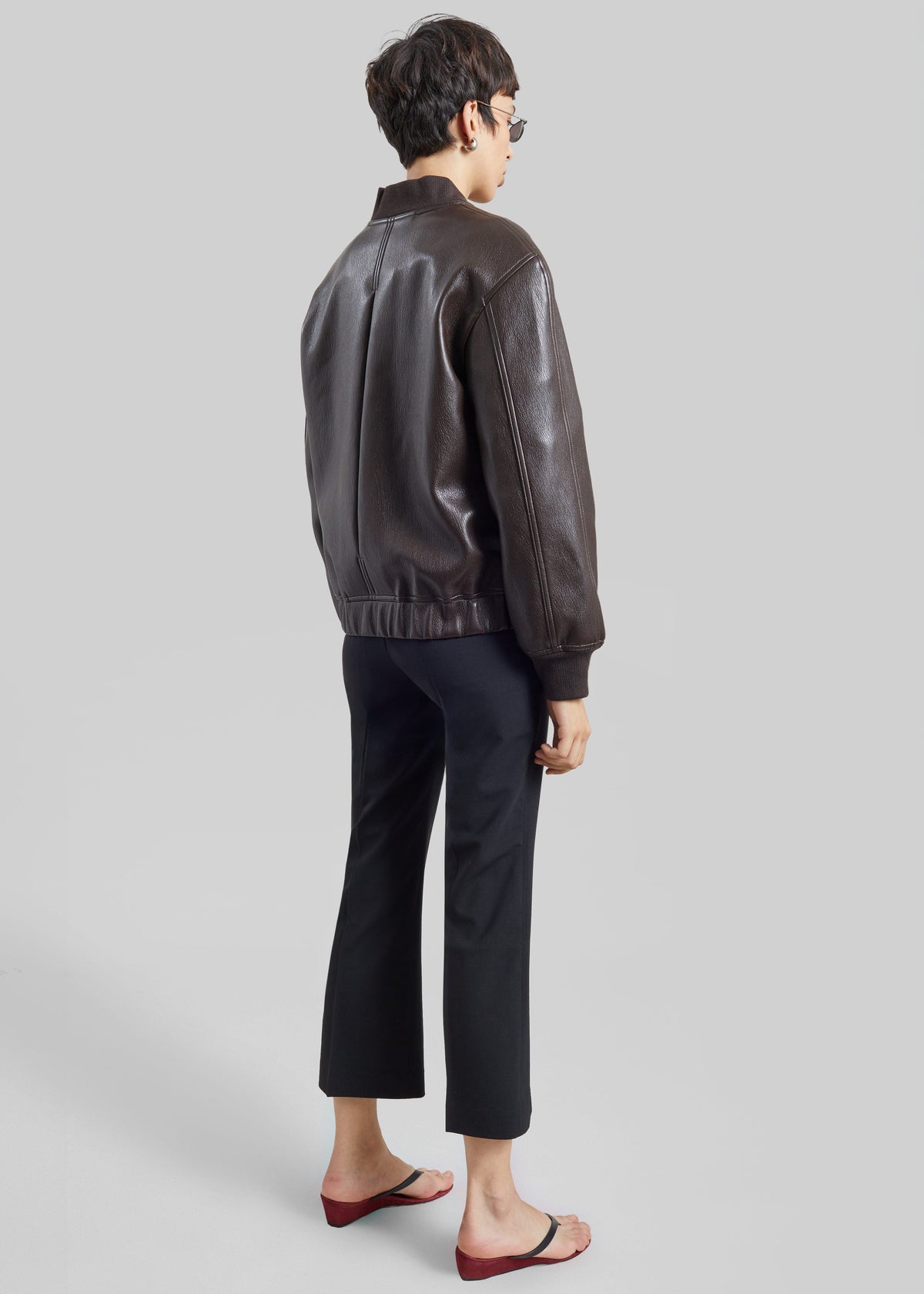 Alena Faux Leather Bomber Jacket - Dark Brown – view 7 of 8