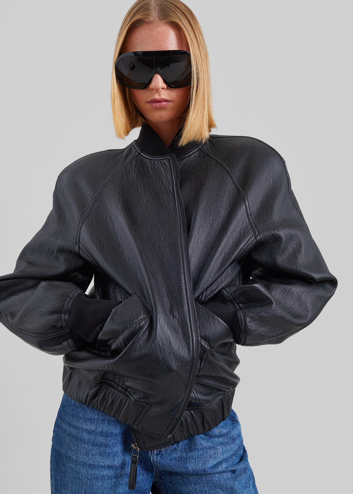 Alena Faux Leather Bomber Jacket - Black – view 5 of 8