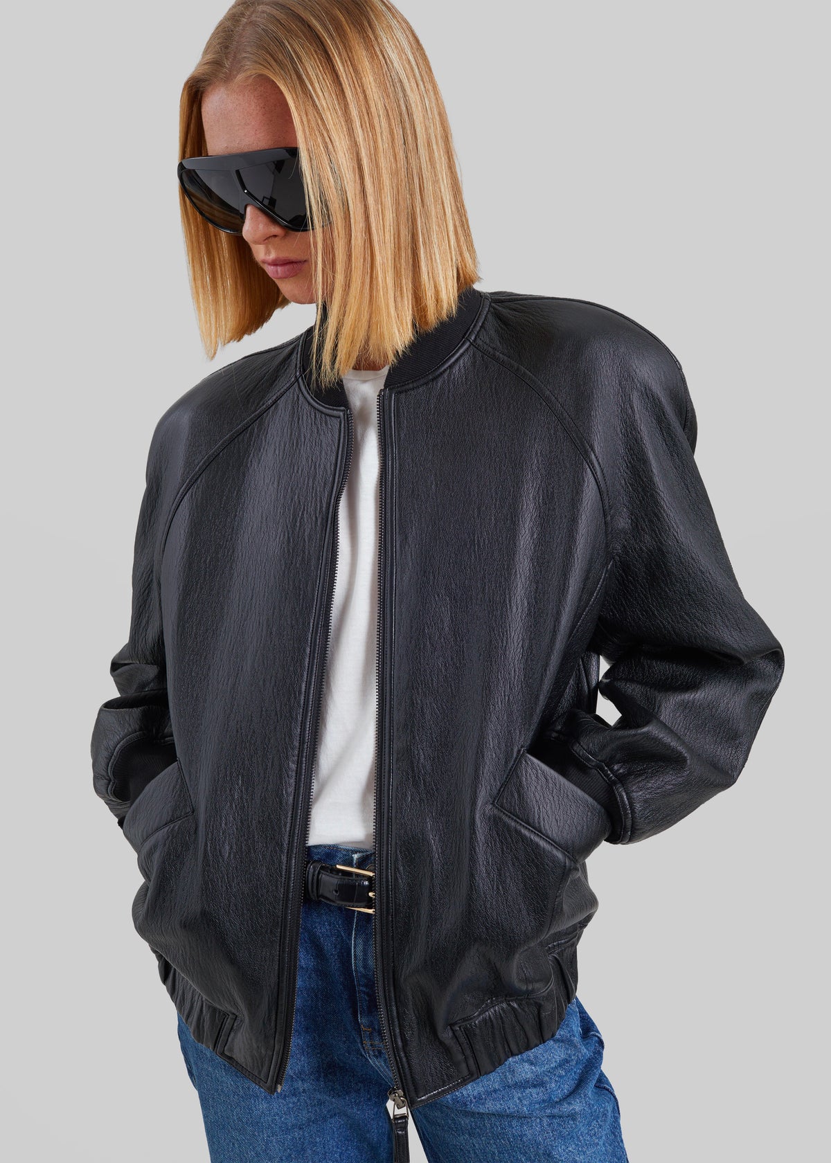 Alena Faux Leather Bomber Jacket - Black – view 4 of 8