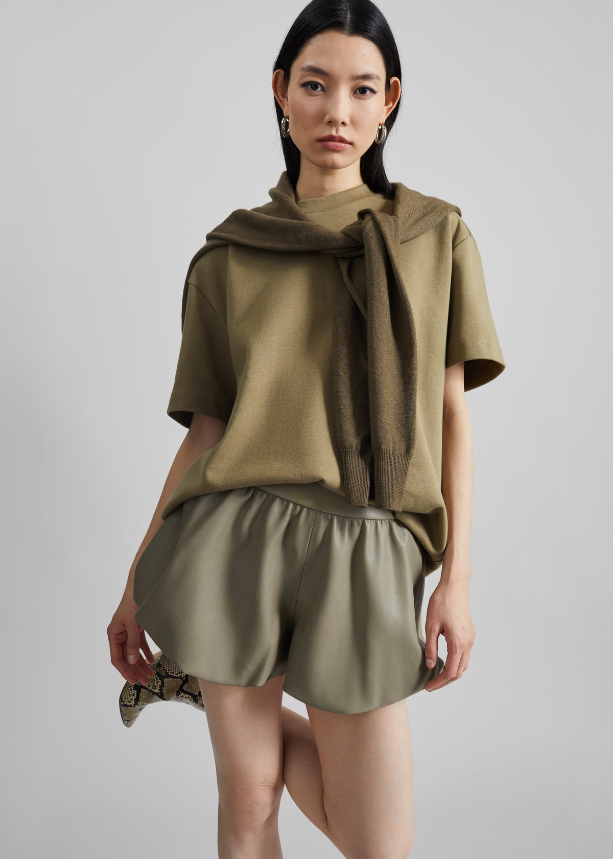 Alina Faux Leather Bubble Hem Shorts - Sage – view 1 of 7